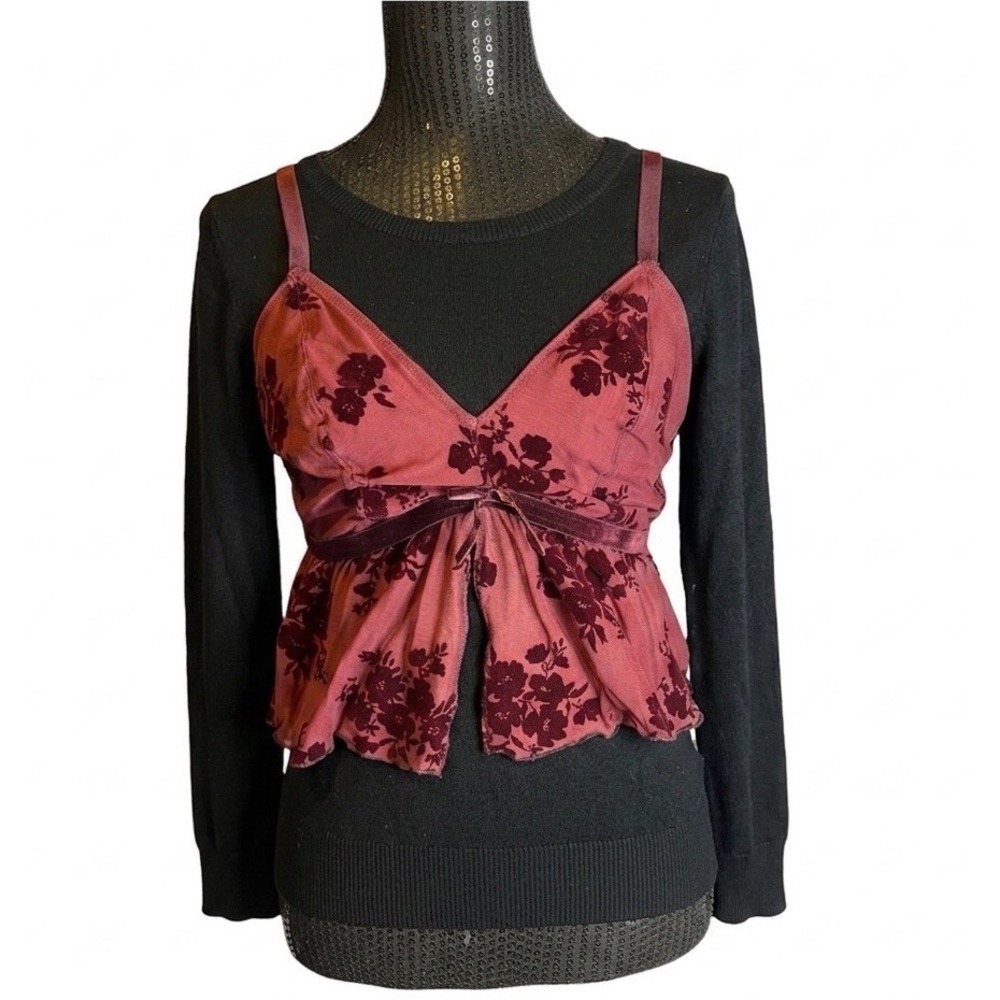 Women's Flocked Floral Lingerie Top Auden Berry Red XXL